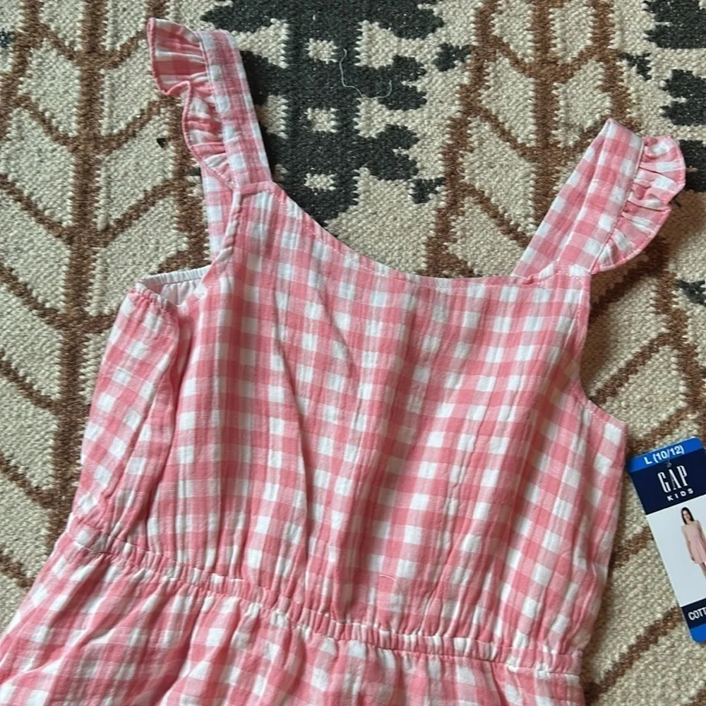 GAP Pink Gingham Kids girl Casual Dress cottage core large 10/12 new w tags
